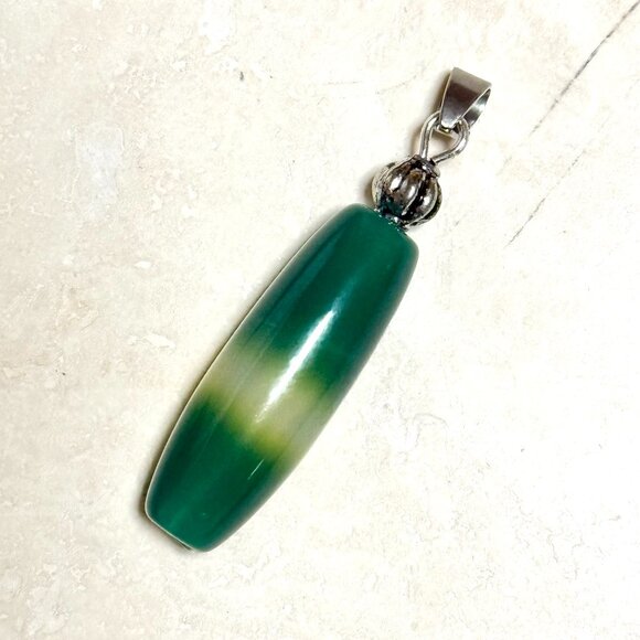 2/$20, Green Dyed Agate Pendant, Large Genuine Gemstone Pendant - Picture 1 of 11